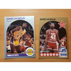 (2) 1990-1991 NBA Hoops James Worthy #163 & #26 All Star - From a Fresh Pack